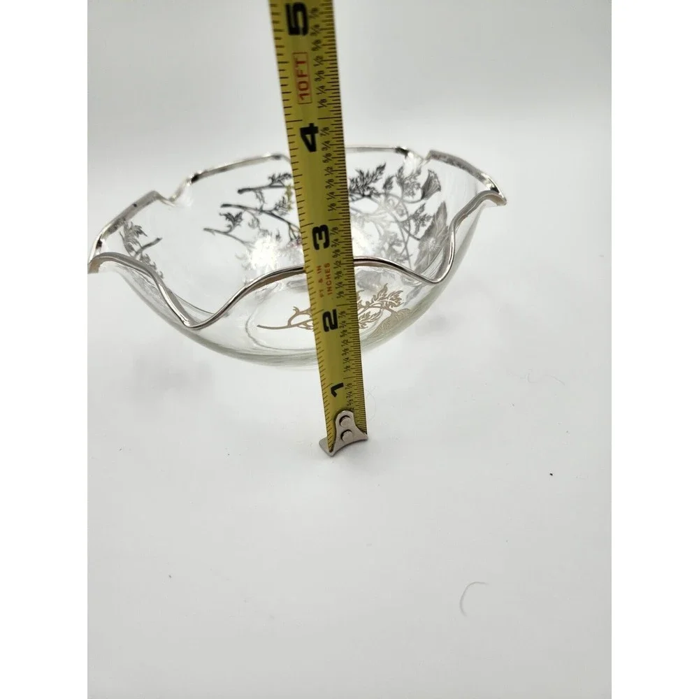 Silver Overlay floral poppy Flanders nut or candy‎ dish 25th anniversary gift